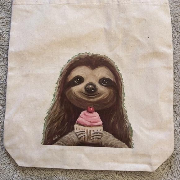 Canvas Sloth with Cake Tote Bag Shoulder Bag - Picture 3 of 6